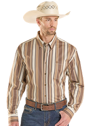 Rock &amp; Roll Men's Long Sleeve Button Up Shirt- Brown Stripes