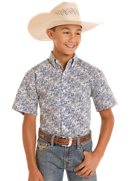 Panhandle Boy's Short Sleeve Button Up - Blue Paisley