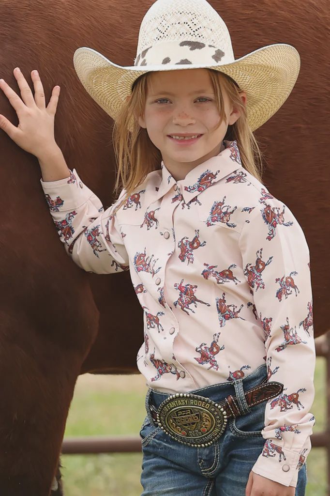 Cruel Denim Girl's Long Sleeve Button Up - Baby Pink