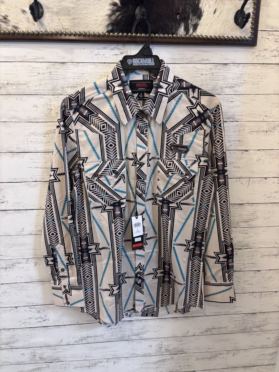 Rock &amp; Roll Aztec Printed L/S Snap Western Shirt