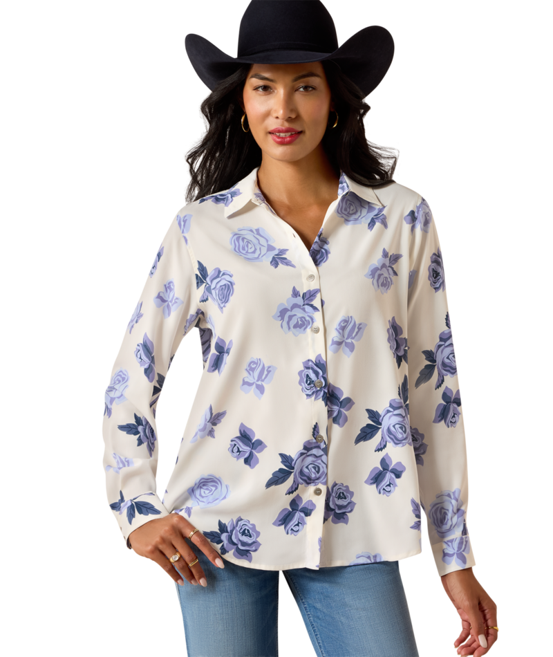 Ariat Women’s Homestyle Long Sleeve Button Up Shirt - Blue/White