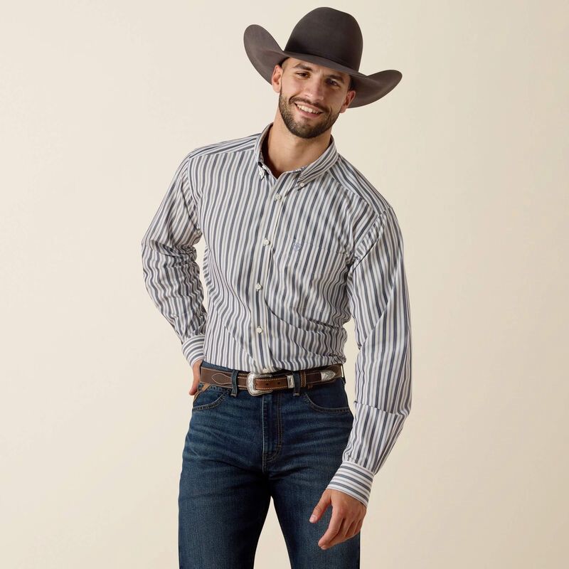 Ariat L/S Wrinkle Free Wickham Fitted Shirt-Coastal Fjord Blue Plaid