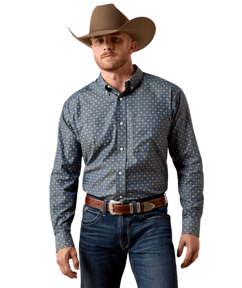 Ariat L/S Wrinkle Free Walden Classic Fit Button Up Shirt- Chambray Blue