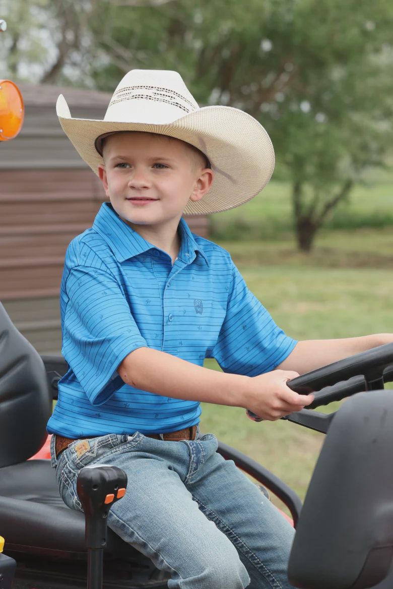 Cinch Boy's Short Sleeve Polo -Blue Stripe