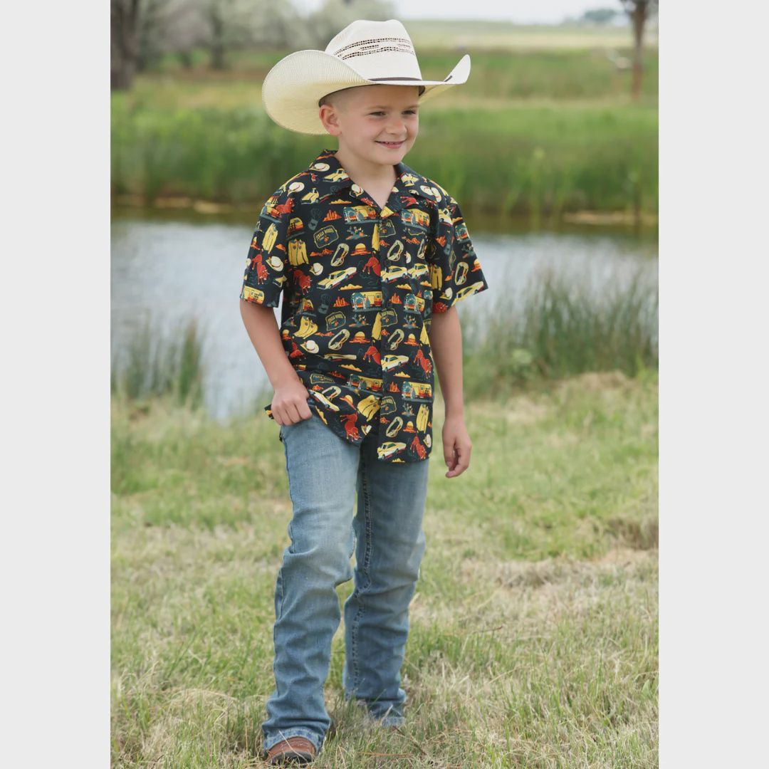 Cinch Youth Boy's Black Camp Button Down Western Shirt