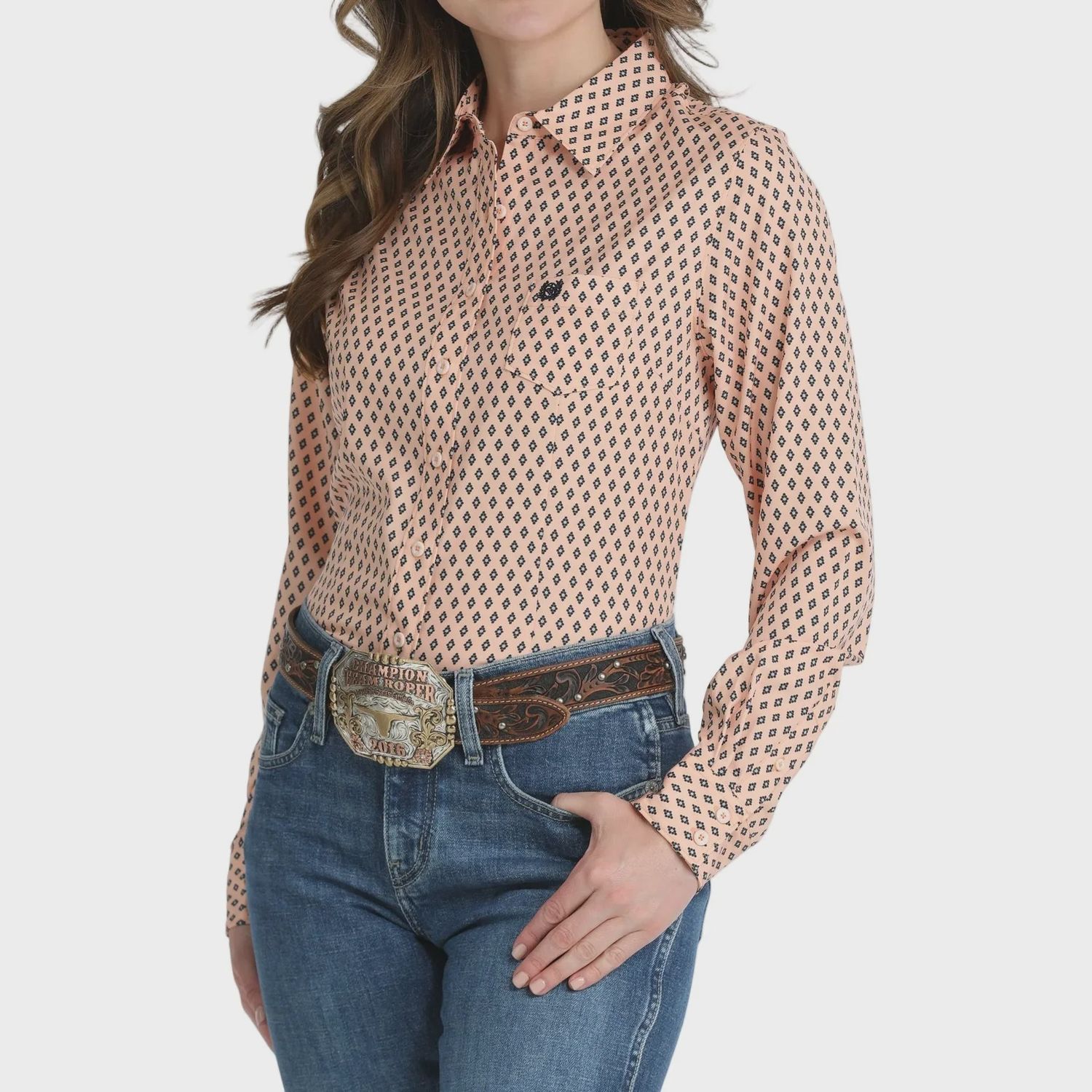 Women's Cinch Peach Print Arena Flex Long Sleeve Button Up