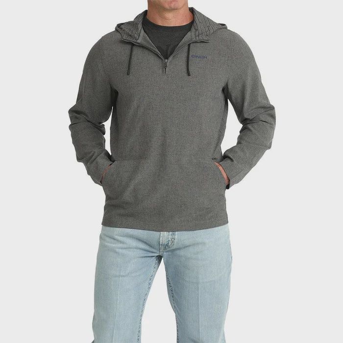 Men’s 1/4 Zip Hooded Pullover – Grey