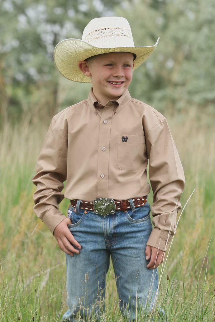 Cinch Boy's Khaki Long Sleeve Shirt