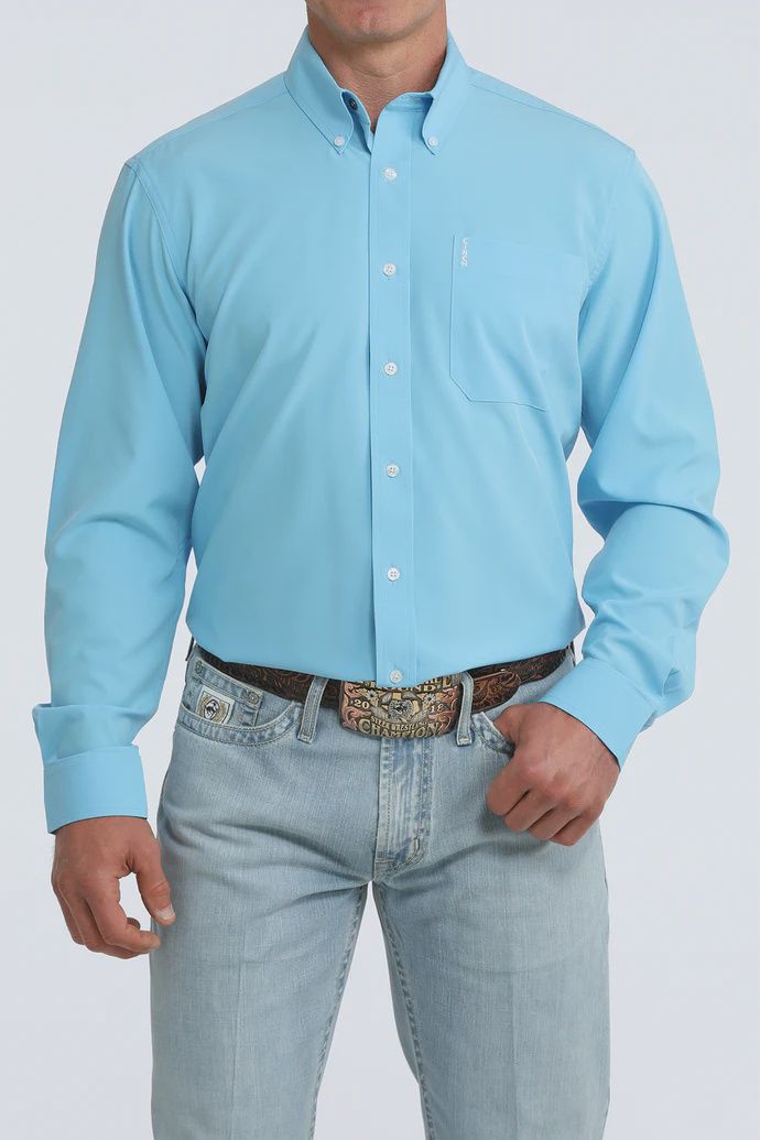 Cinch Men's Solid Light Blue Long Sleeve Shirt