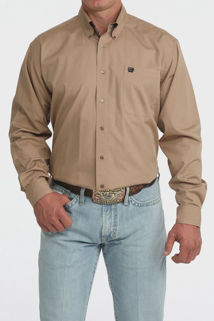 Cinch Men's Solid Khaki Long Sleeve Shirt