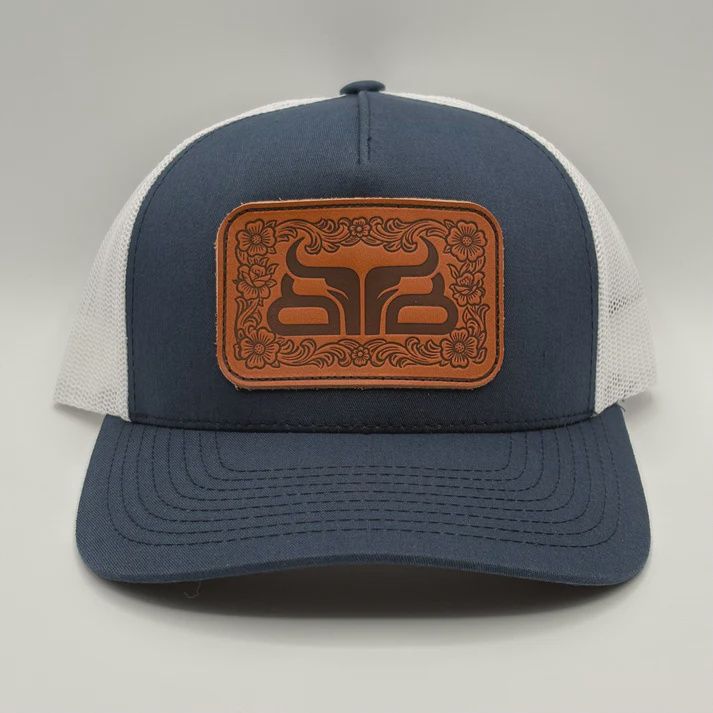 Baredown Leather Patch Hat - Navy &amp; White