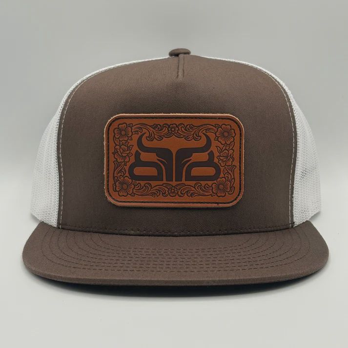Baredown Leather Patch Flat Brim - Brown &amp; White