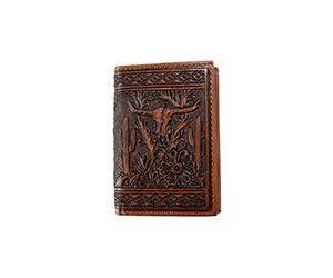 Nocona Trifold Wallet Longhorn Flowers Brown