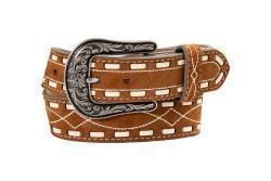Nocona Girls Belt 1 1/4 Roughout Boot Stitch Rust