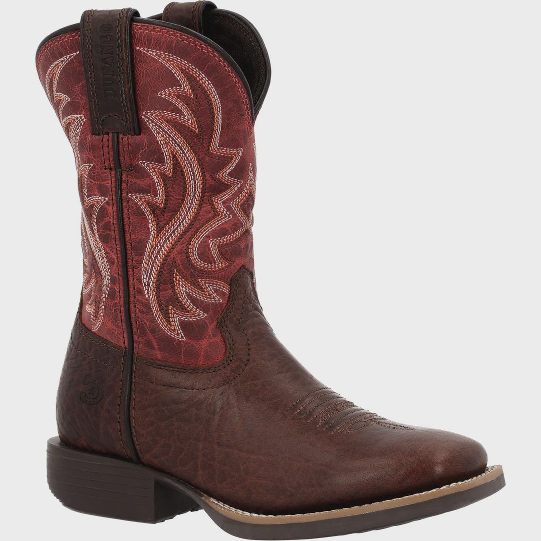 DURANGO SHYLOH LITTLE KIDS 8 INCH SQUARE TOE-Mahogany/Dynamite Red