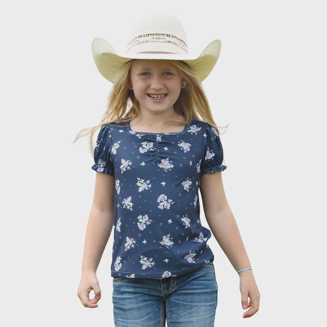 Cruel Denim Girl's Short Sleeve Floral Blouse - Navy