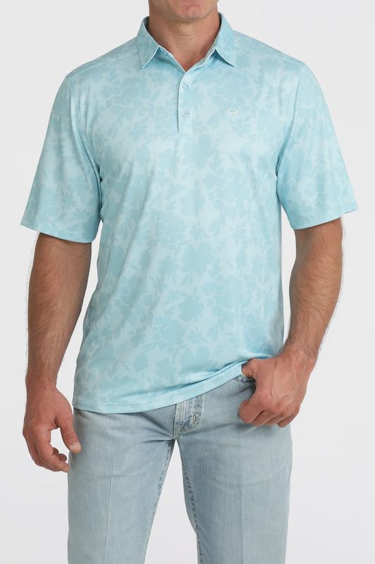 Cinch Men's Arenaflex Short Sleeve Floral Polo - Light Blue