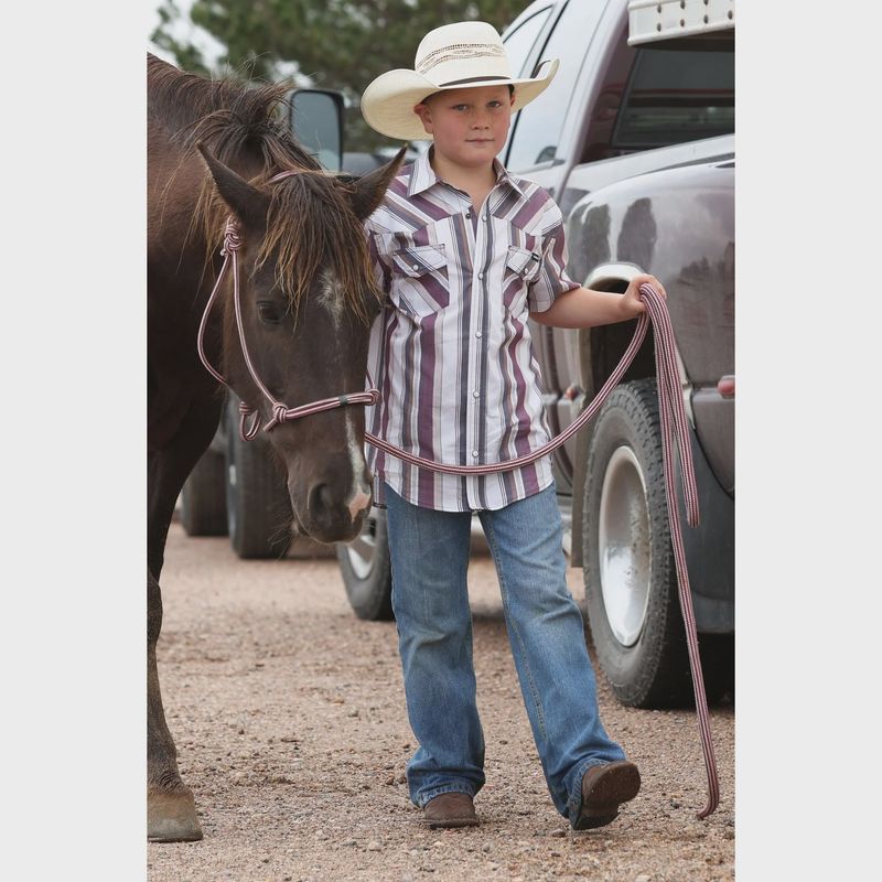 Cinch Boy's S/S Snap - Burgundy Stripes
