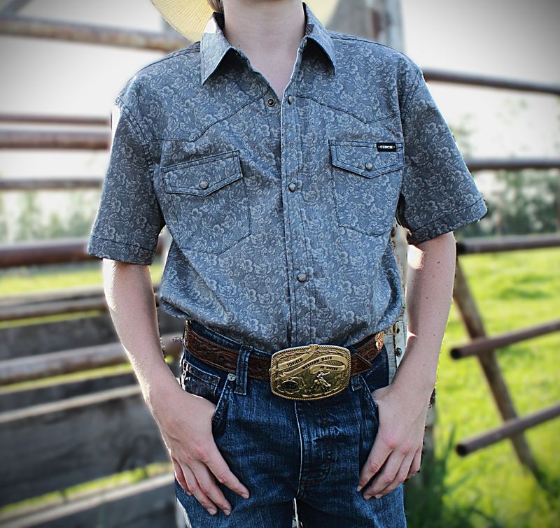 Cinch Boy's S/S Snap Up Shirt - Grey Pattern