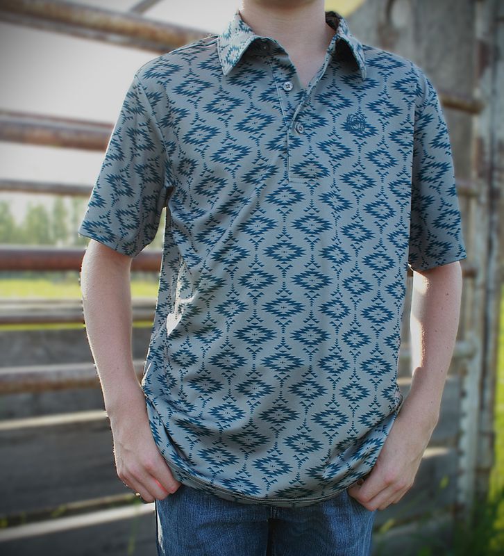 Cinch Boy's S/S Polo - Grey Aztec