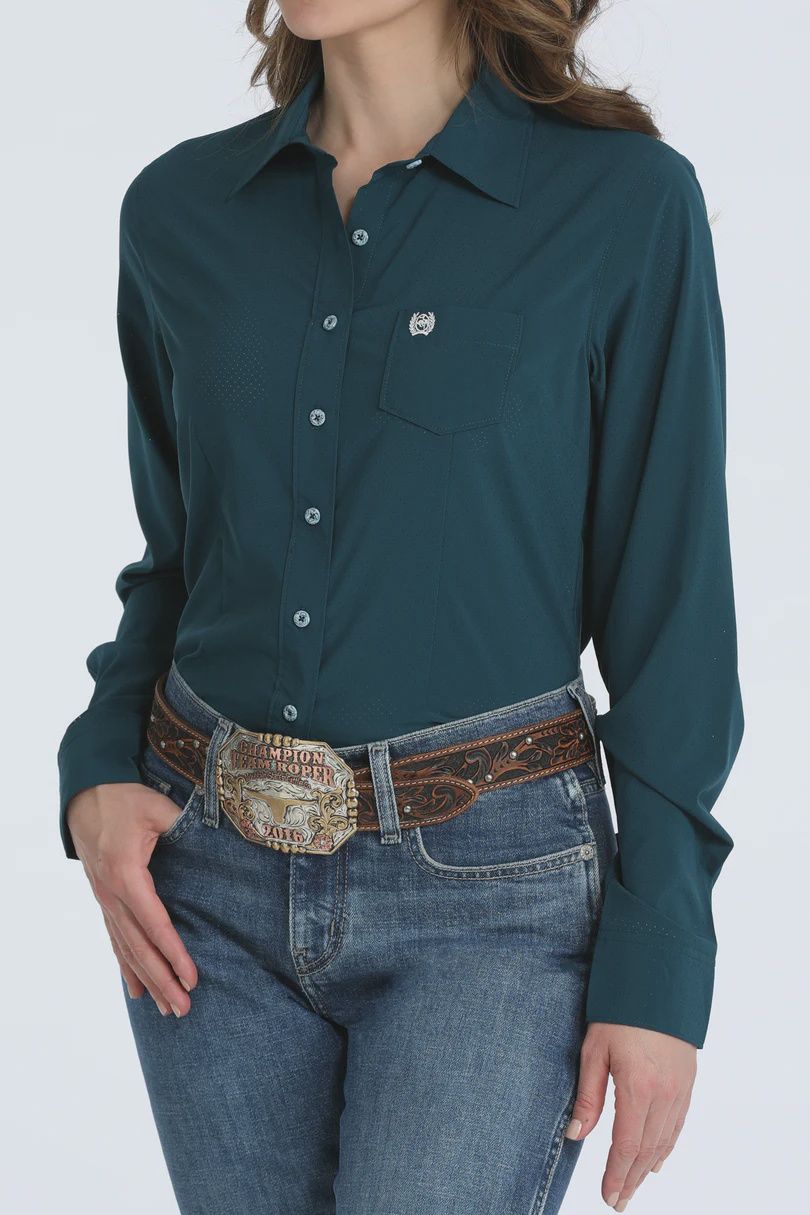 Cinch Women's Arenaflex Long Sleeve Button Up - Teal