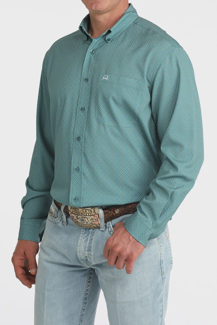 Cinch Men's Teal Printed Arenflex Long Sleeve Shirt