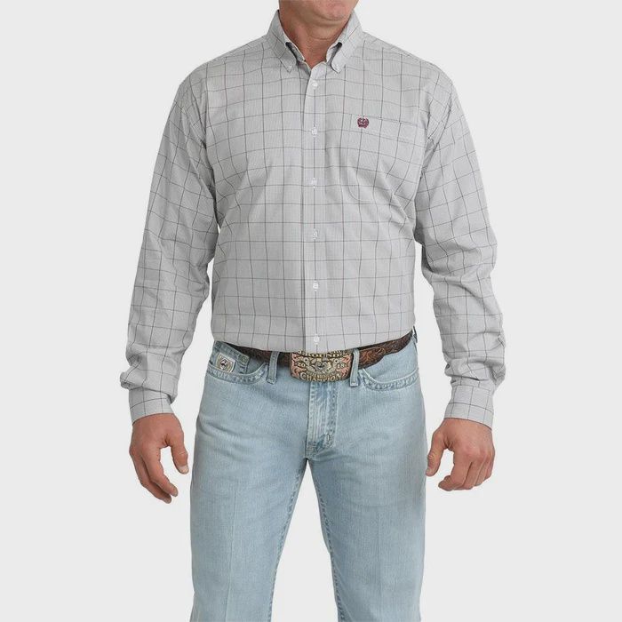 Cinch Men's Gray Plaid Long Sleeve Button Down Western Shirt