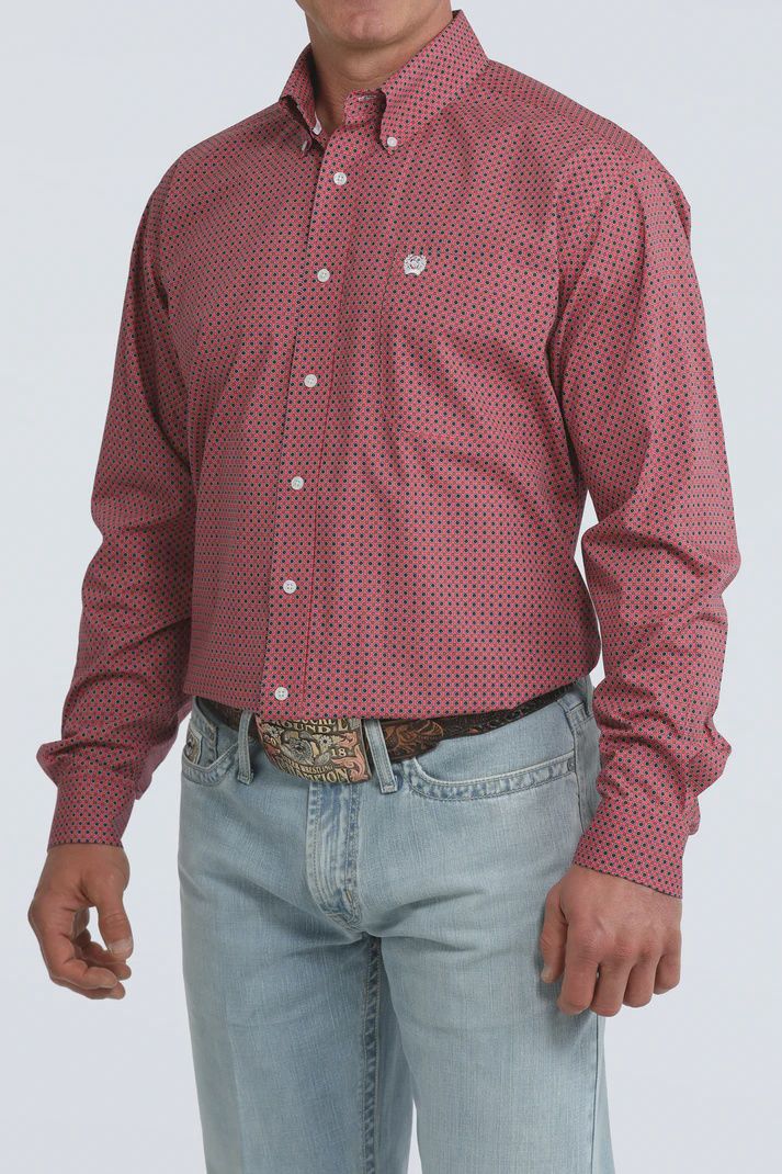 Cinch Men's Pink Geo Print Classic Fit Button Long Sleeve Western Shirt