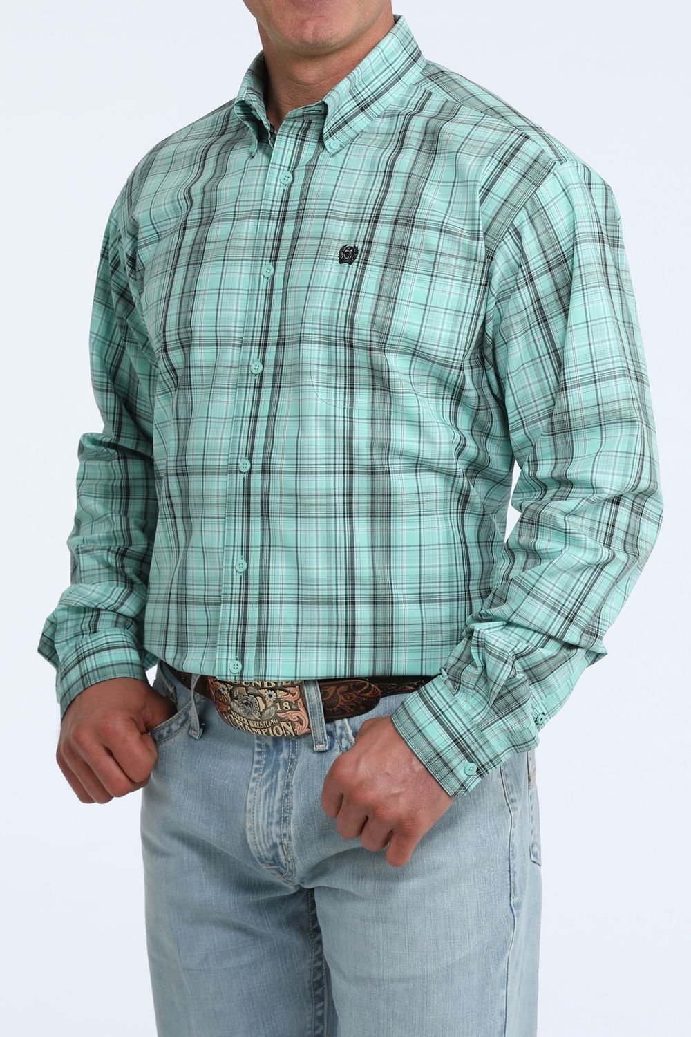 CINCH MENS CLASSIC FIT L/S PLAID - TURQUOISE