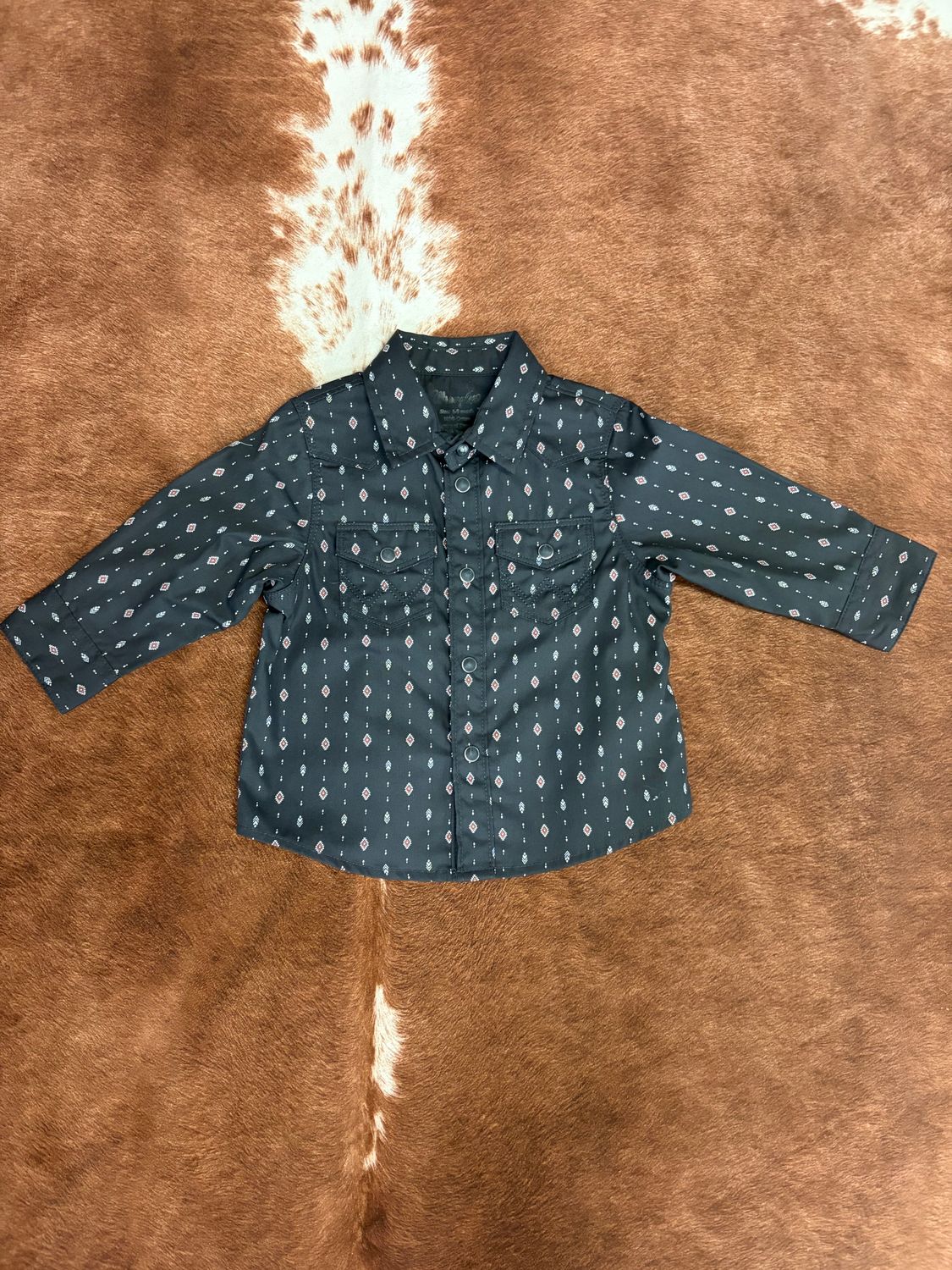 Wrangler Little Boy's Long Sleeve Print Western Snap Shirt - Black
