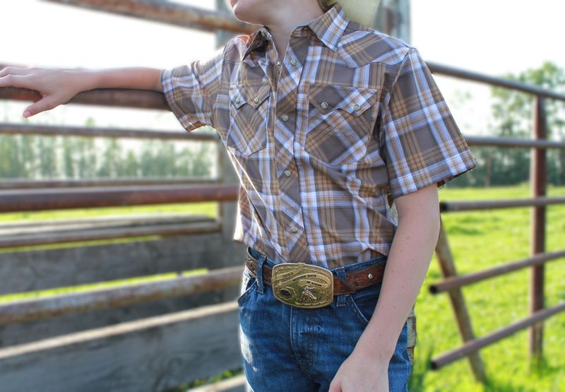 Wrangler Retro Boy's  S/S  Snap Shirt - Maple Brown
