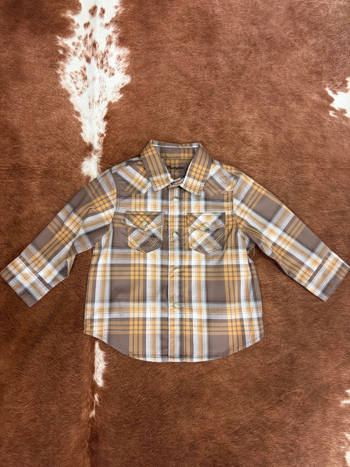 Wrangler Little Boy's Long Sleeve Plaid Western Snap Shirt - Maple Brown