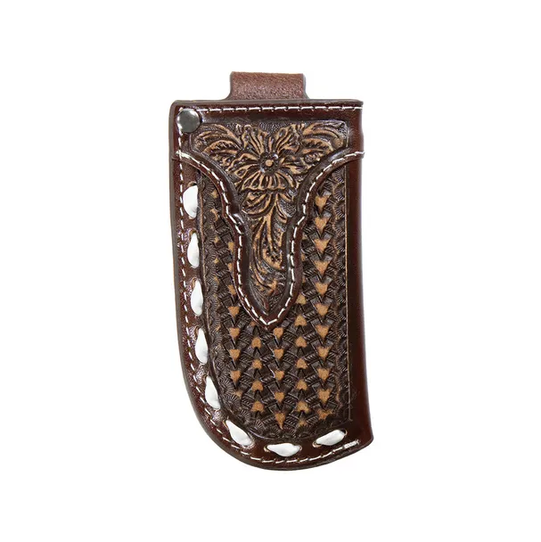 Nocona Floral Embossed Overlay Buck Lace Brown Knife Sheath