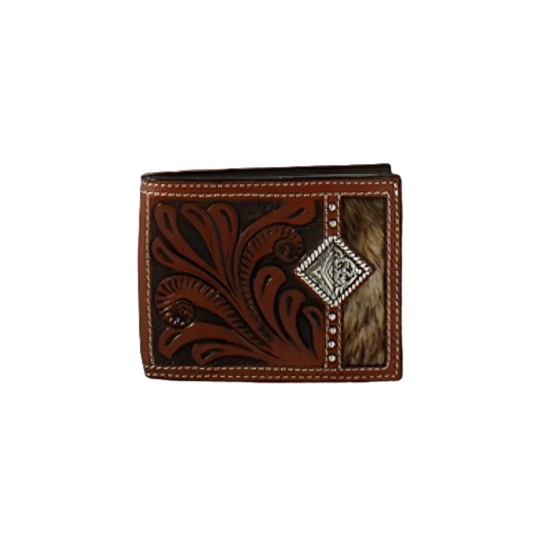 3D Men's Bifold Calf Hair Concho Brown Wallet