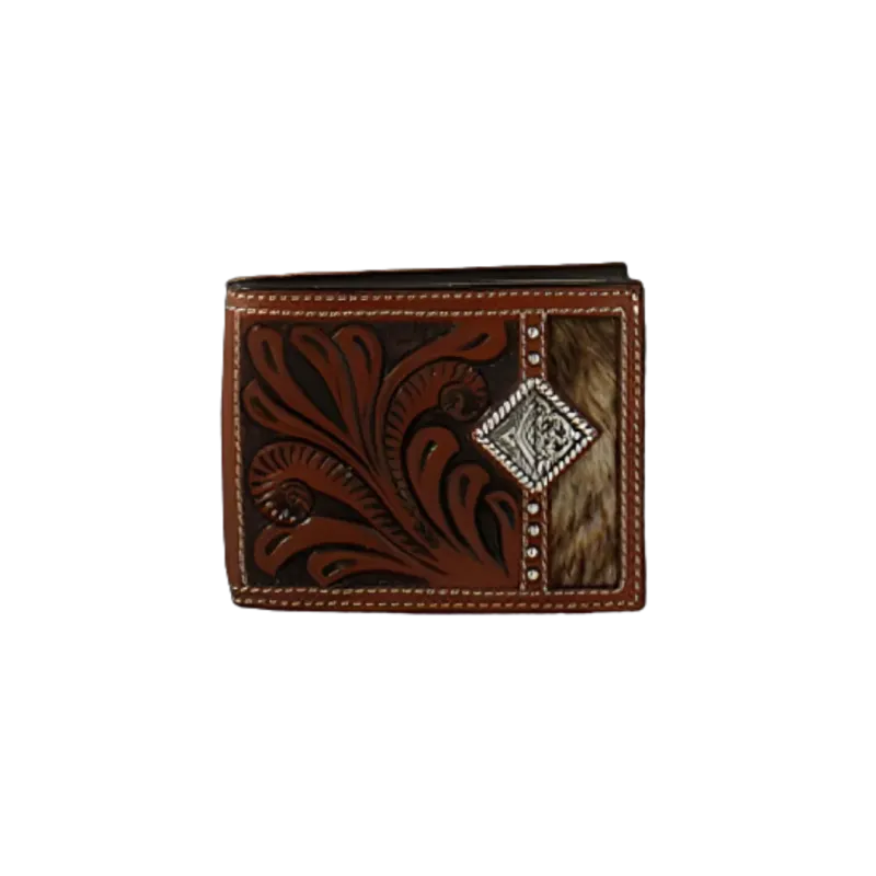 3D Men's Bifold Calf Hair Concho Brown Wallet