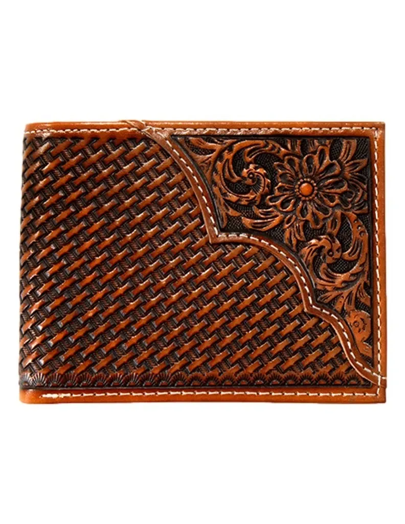 3D Tan Basket Weave Overlay Bifold Wallet