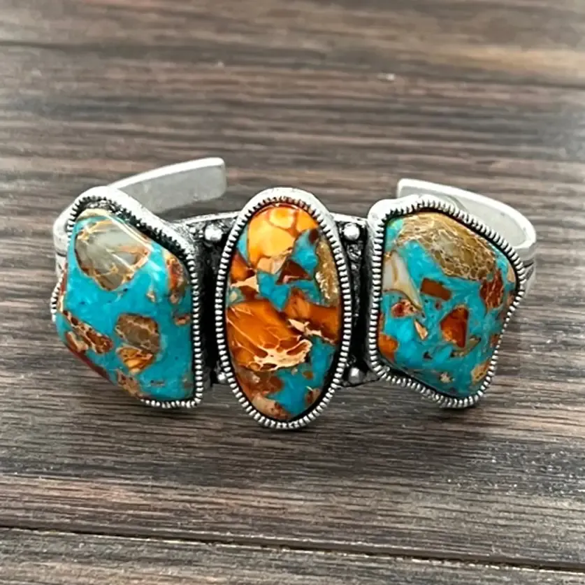 Big Gemstone Cuff Bracelet - Turquoise &amp; Orange
