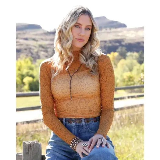 Cruel Denim Women's Long Sleeve Mesh Top - Gold