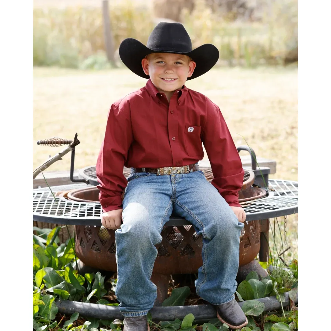 Cinch Boys' Long Sleeve Western Button-Down Shirt Burgundy Stripe