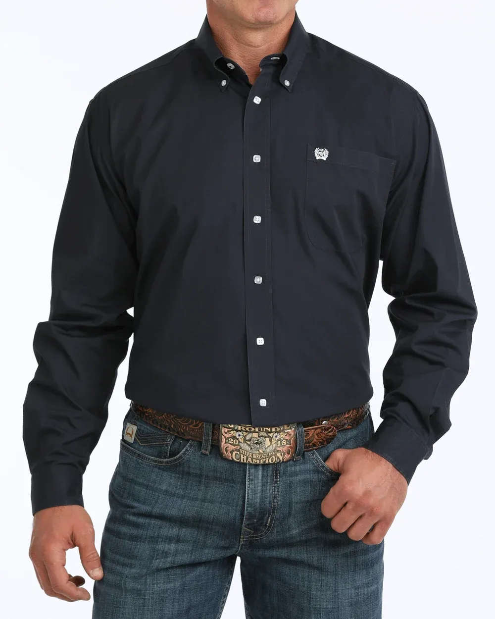 Cinch Men's Navy Solid Classic Fit Button-Down Western Shirt