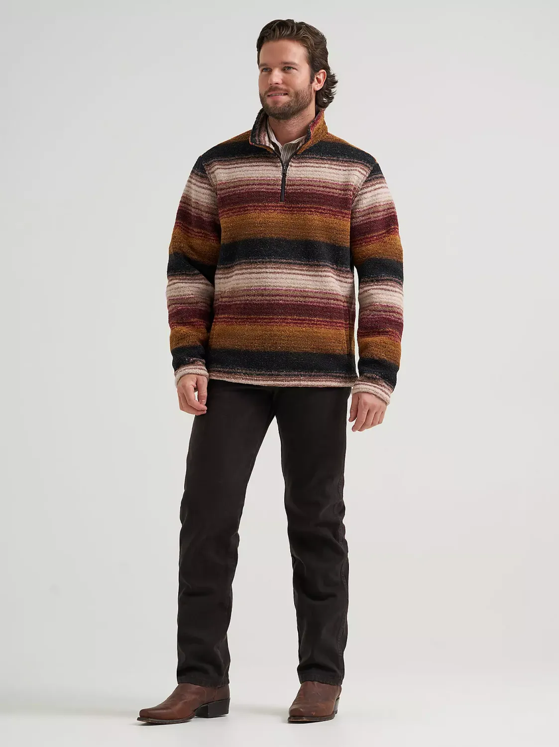 Wrangler Men's Hay Away Sherpa Quarter-Zip Pullover - Aztec Port