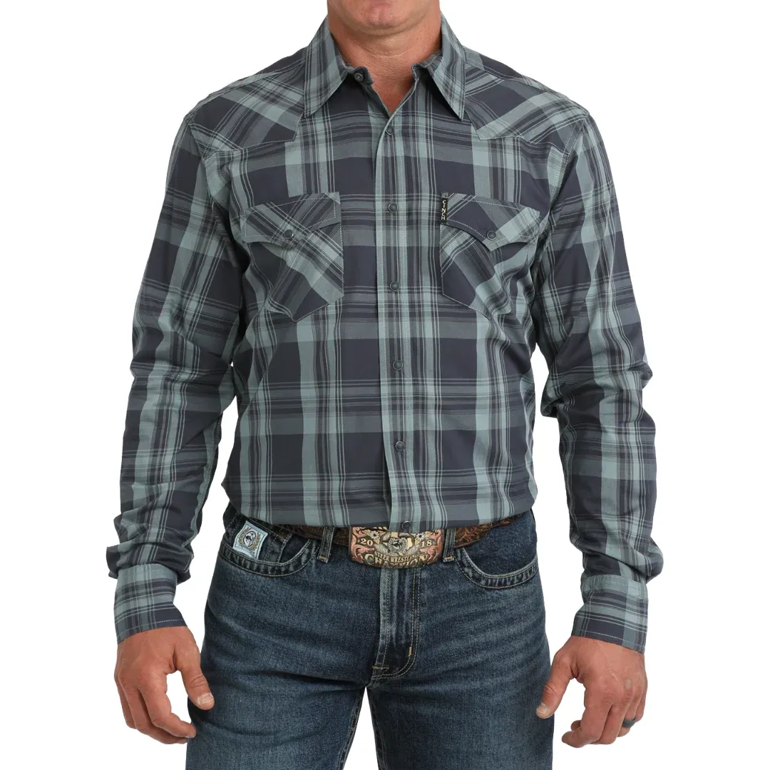 Cinch Men's Blue Plaid Modern Fit Snap Buttton Shirt