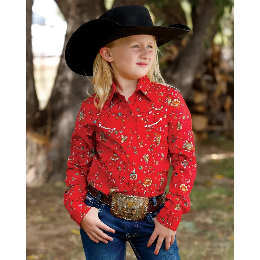 Cruel Girls' Red Floral Long Sleeve Shirt