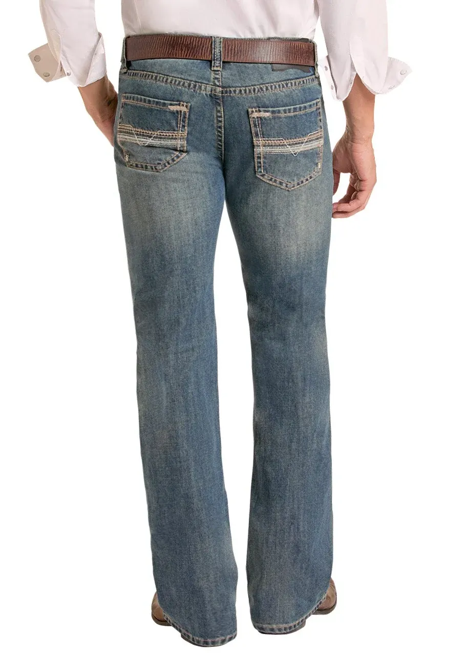 Rock &amp; Roll Regular Fit Two Tone Step Stitch Pocket Bootcut Jeans