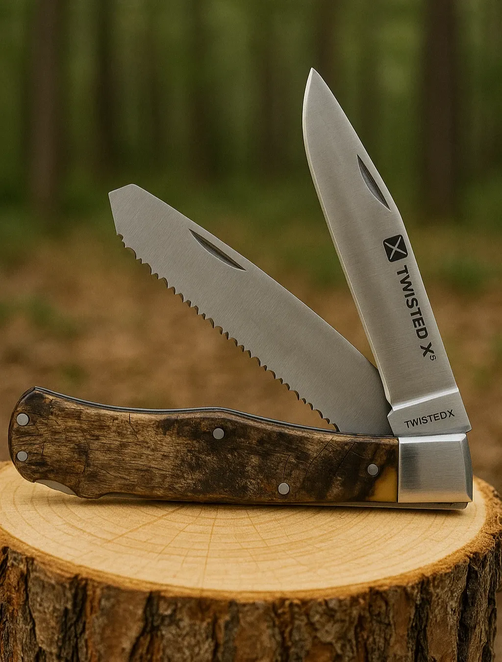Twisted X Stainless Steel Double Blade Ram Horn Large Knife with Leather Sheath
