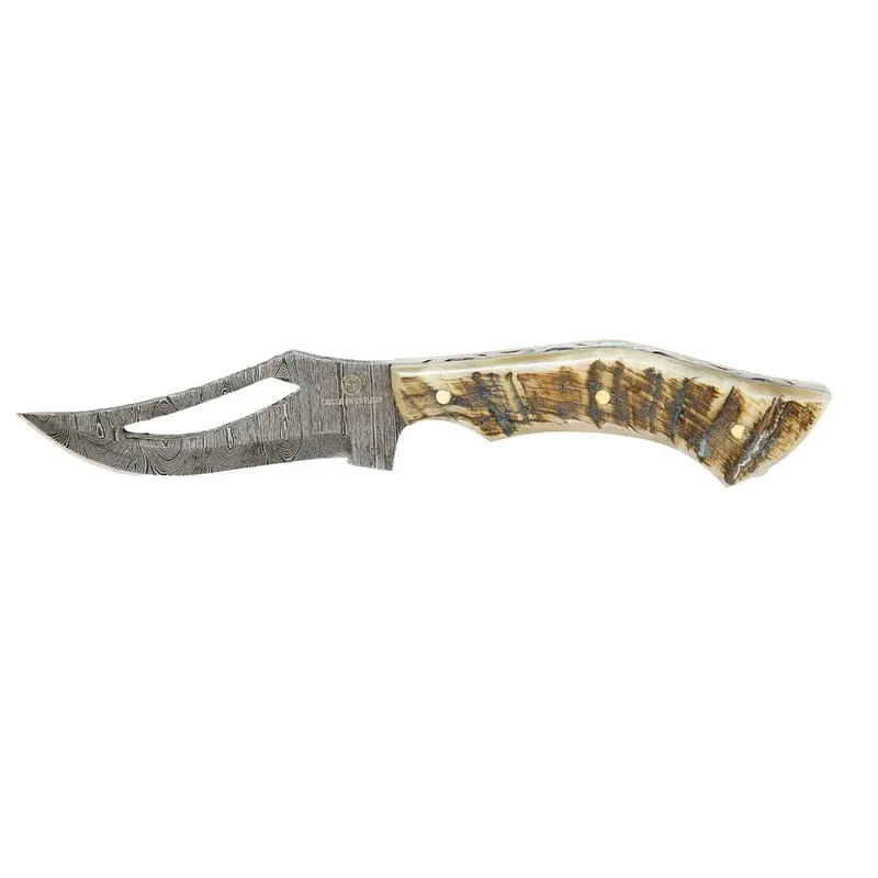 Circle SH Knife Damascus Blade with Ram Horn Handle