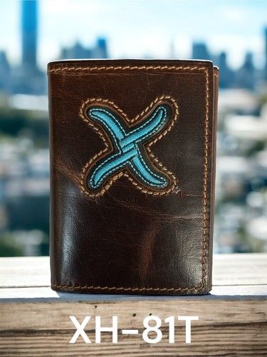 Twisted X Trifold Wallet Embroidered X Leather Brown