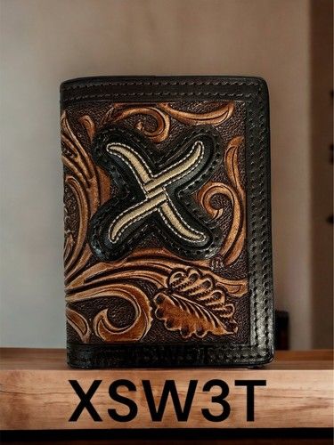 Twisted X Trifold Wallet Tooled Leather Cross Overlay Brown