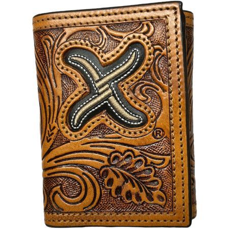 Twisted X Embroidered Gold "X" Leather Trifold Wallet