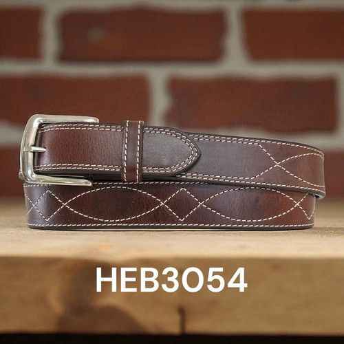 Decorative Diamond Stitch Brown Leather Belt
